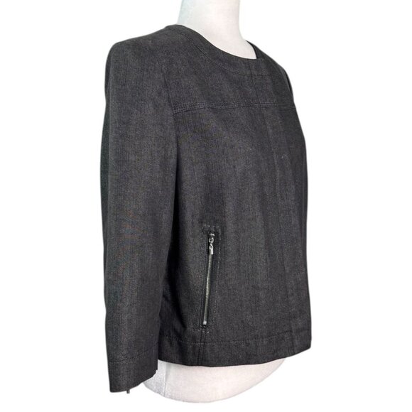 St. John Smokey Gray Denim Jacket Zipper Front and Zipper Pockets Womens Sz M - Picture 5 of 8